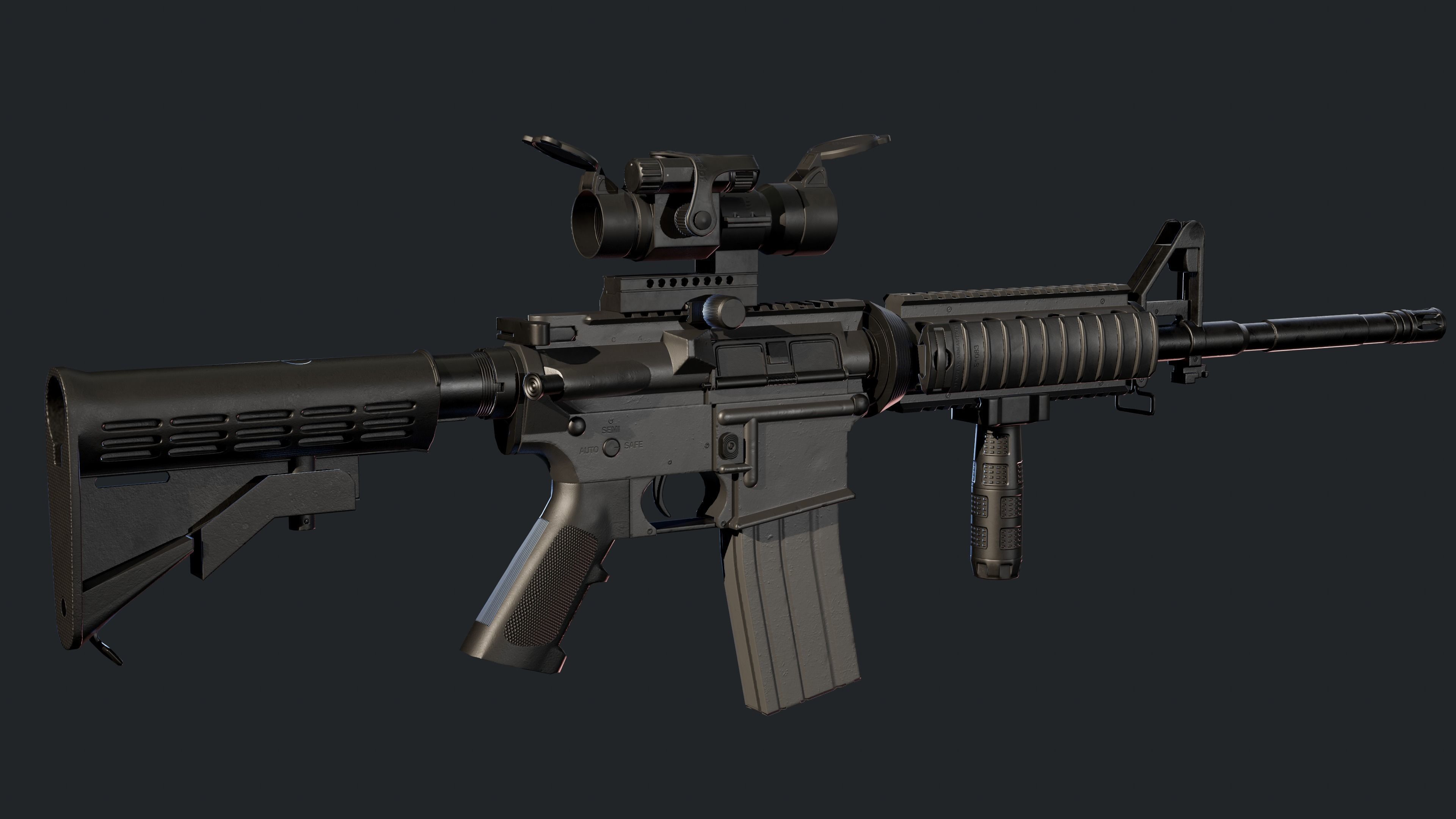 M4A1 Carbine with attachments and red dot Low-poly 3D model_3