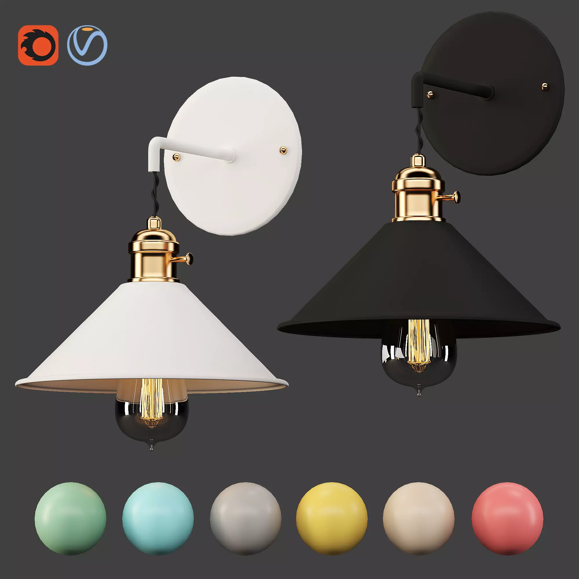 light-06 wall lamp with gold shade 3D model
