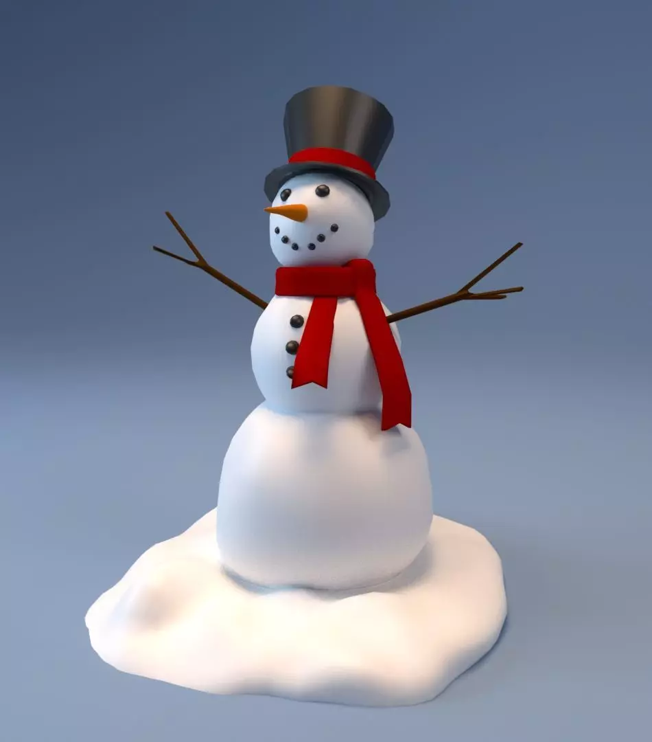 Low Poly Snowman - Game Ready wearing top hat and scarf Low-poly 3D model_0