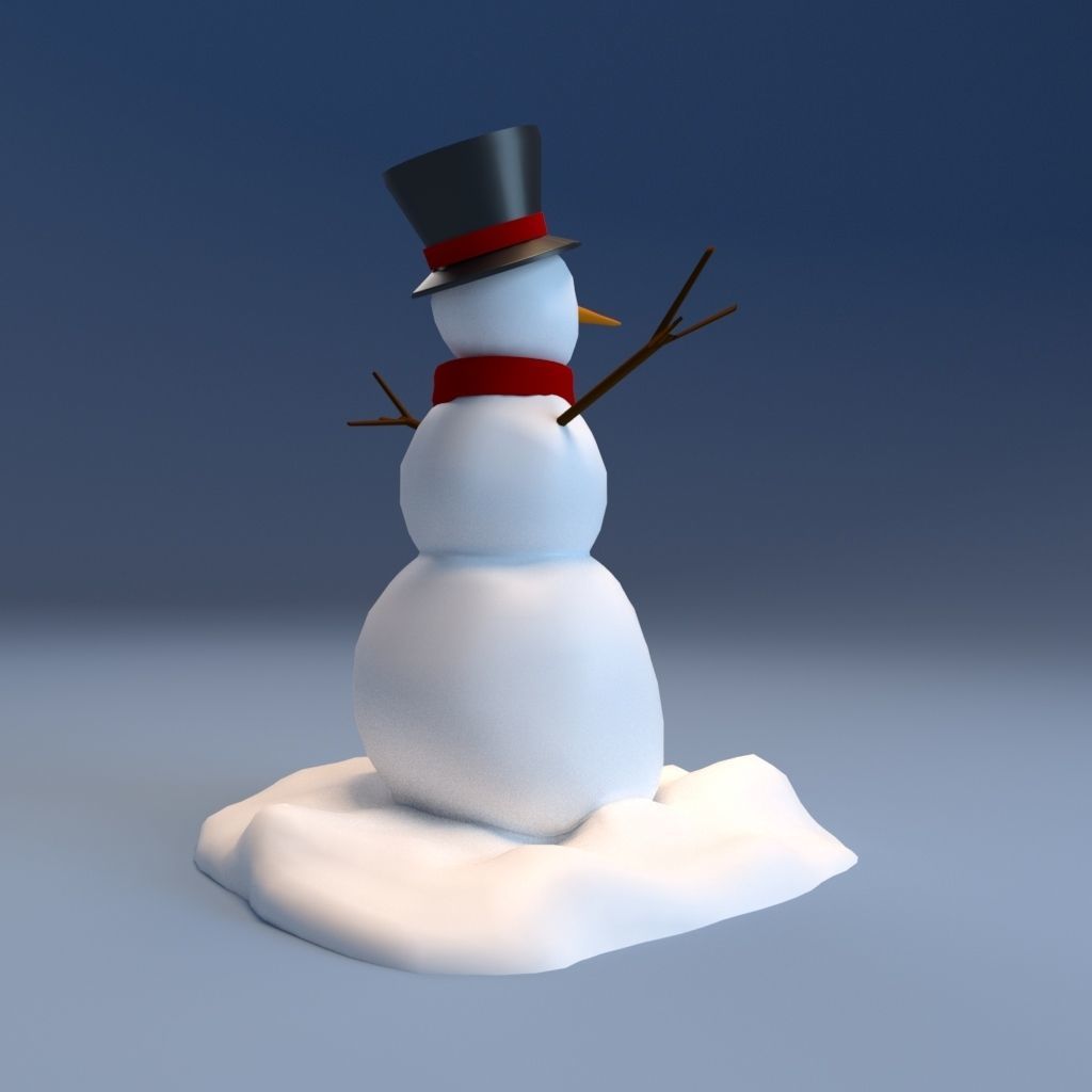 Low Poly Snowman - Game Ready wearing top hat and scarf Low-poly 3D model_3