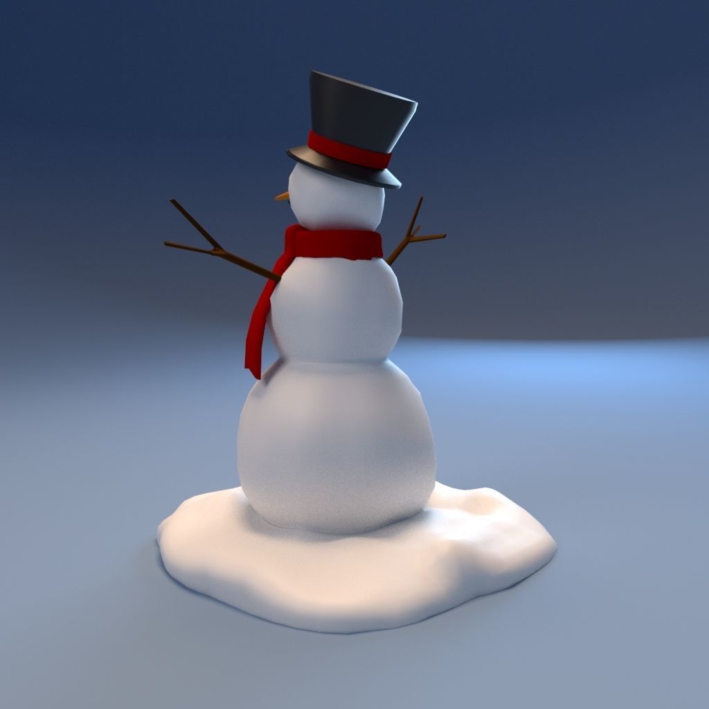 Low Poly Snowman - Game Ready wearing top hat and scarf Low-poly 3D model_1