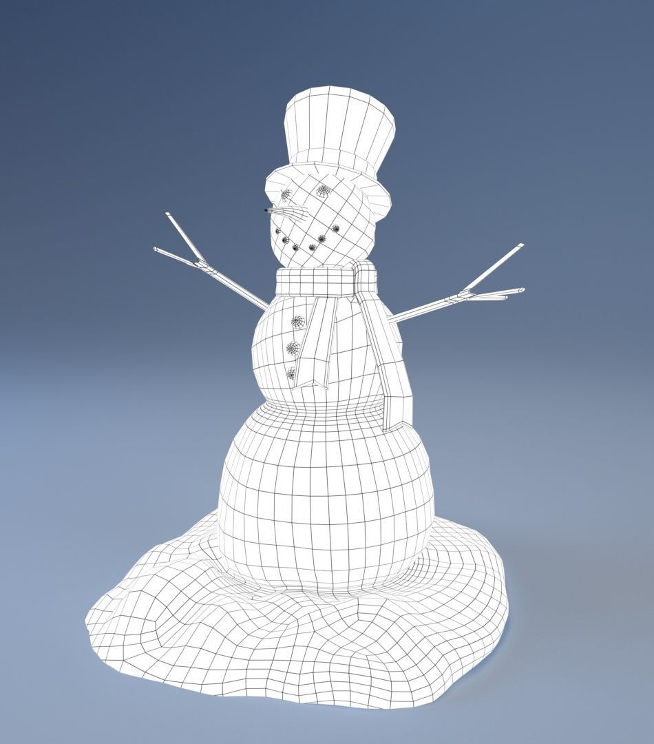 Low Poly Snowman - Game Ready wearing top hat and scarf Low-poly 3D model_4