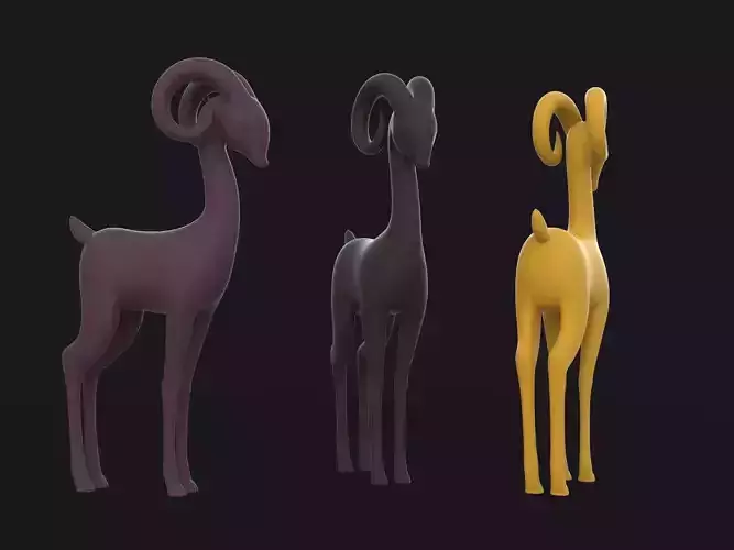 deer 3d model three different colored rams