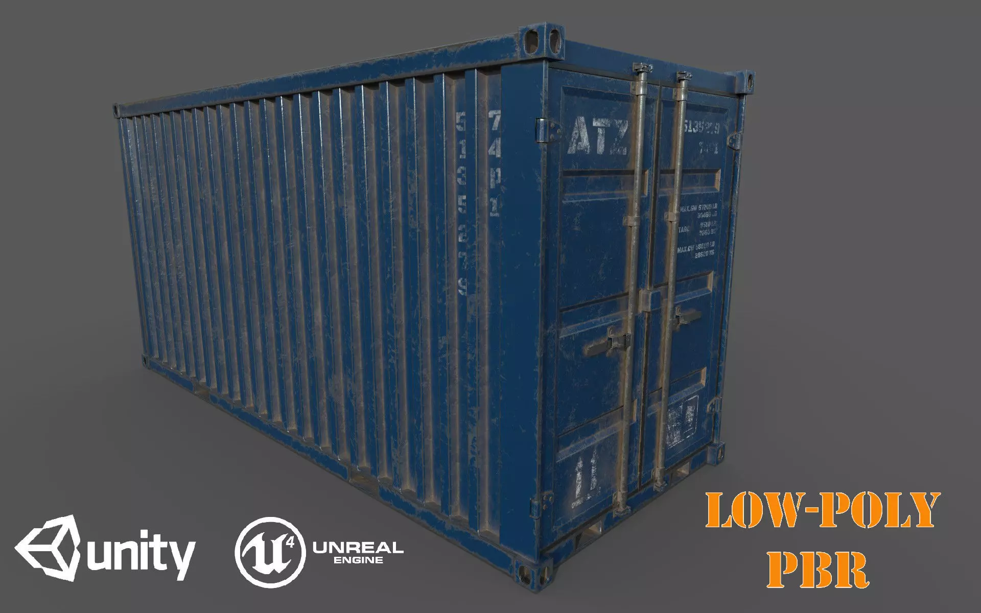  Blue Shipping Container PBR Low-Poly Game Ready 3D Model Low-poly 3D model_0