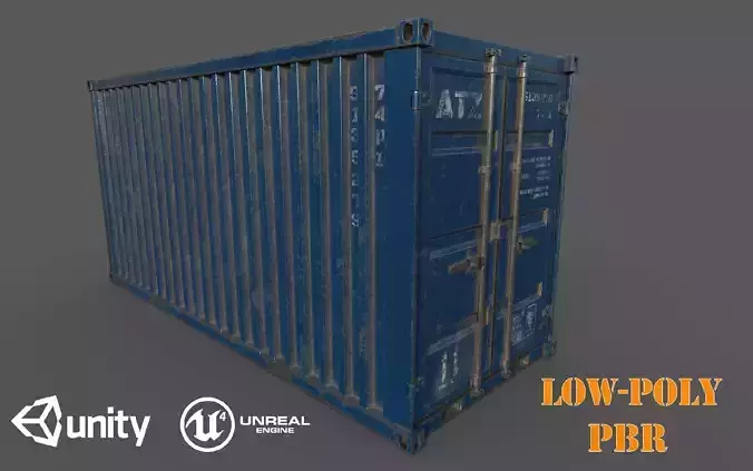  Blue Shipping Container PBR Low-Poly Game Ready 3D Model