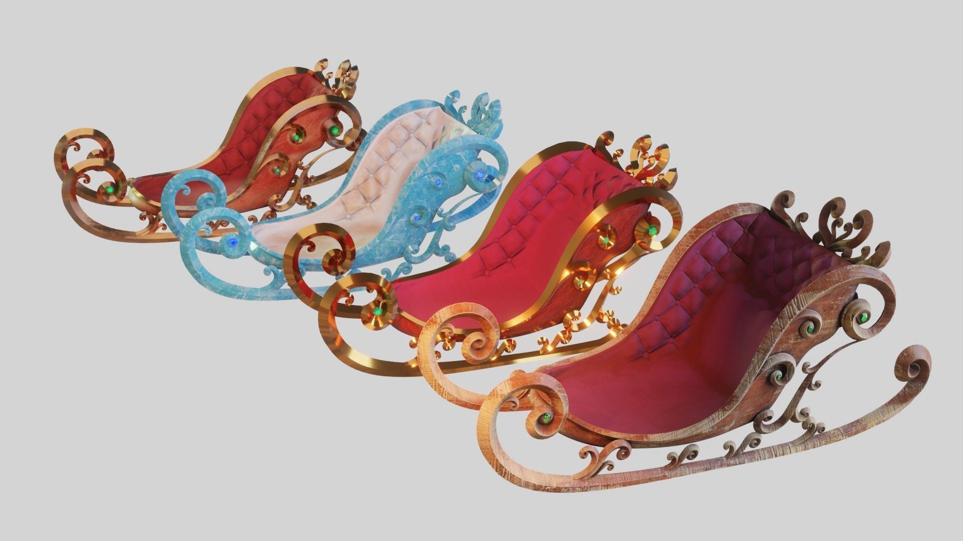 Sleigh wooden with seat 3D model_14