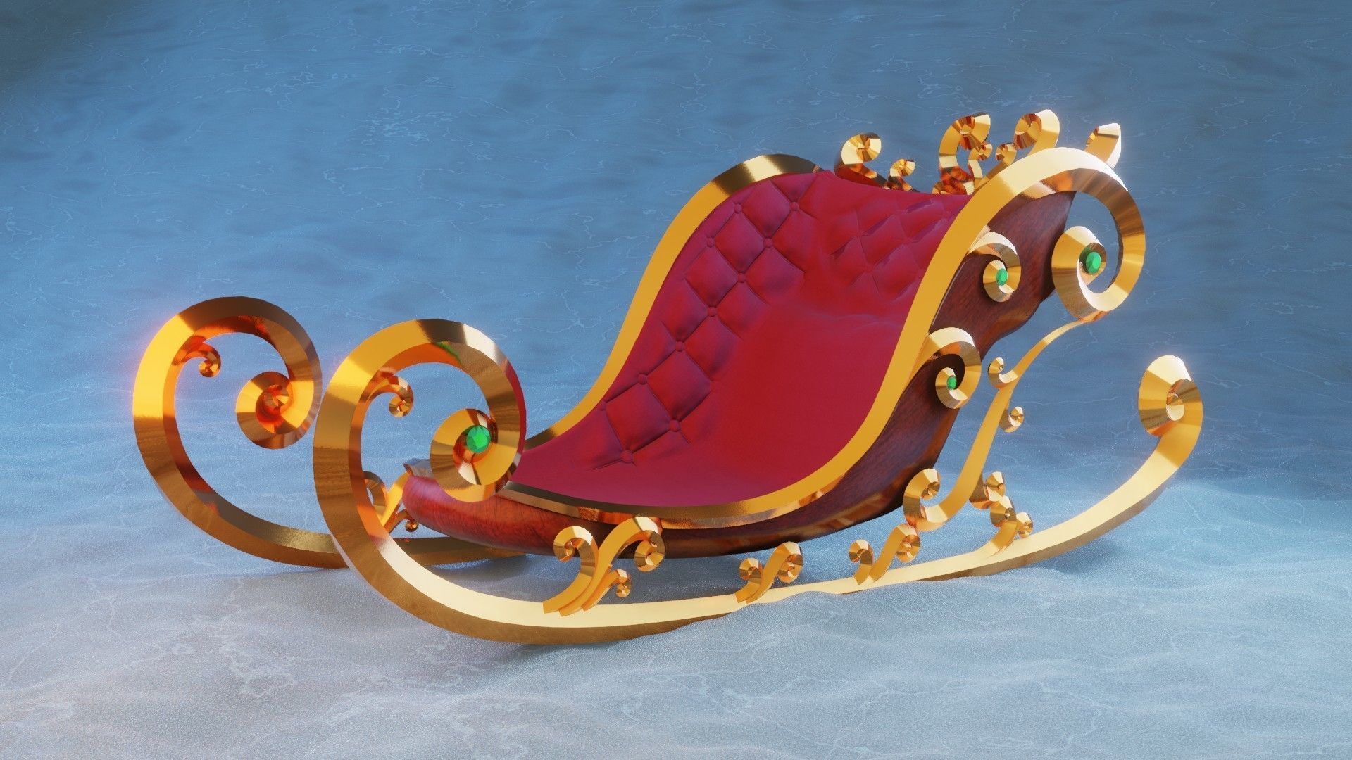 Sleigh wooden with seat 3D model_4