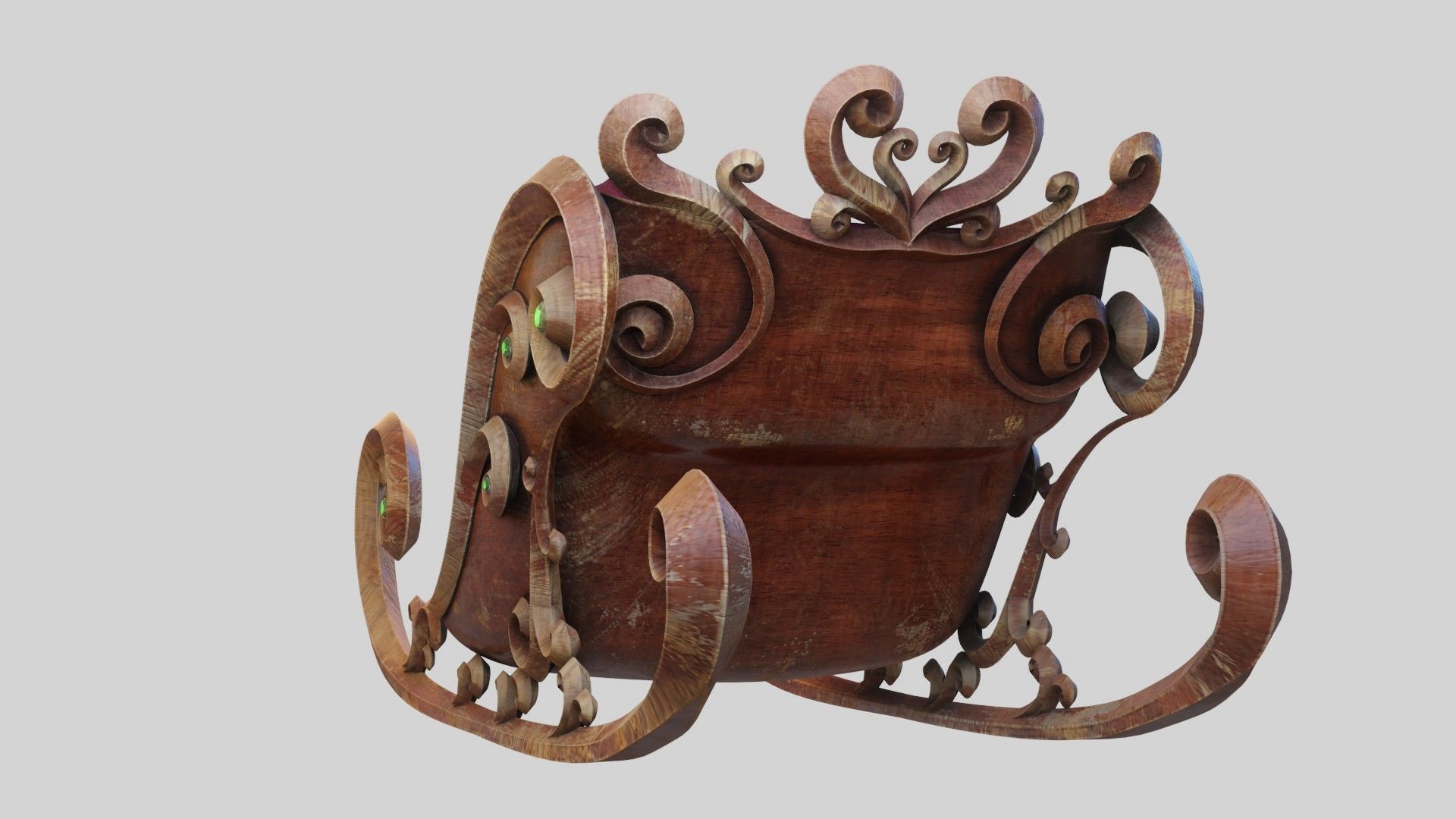 Sleigh wooden with seat 3D model_7