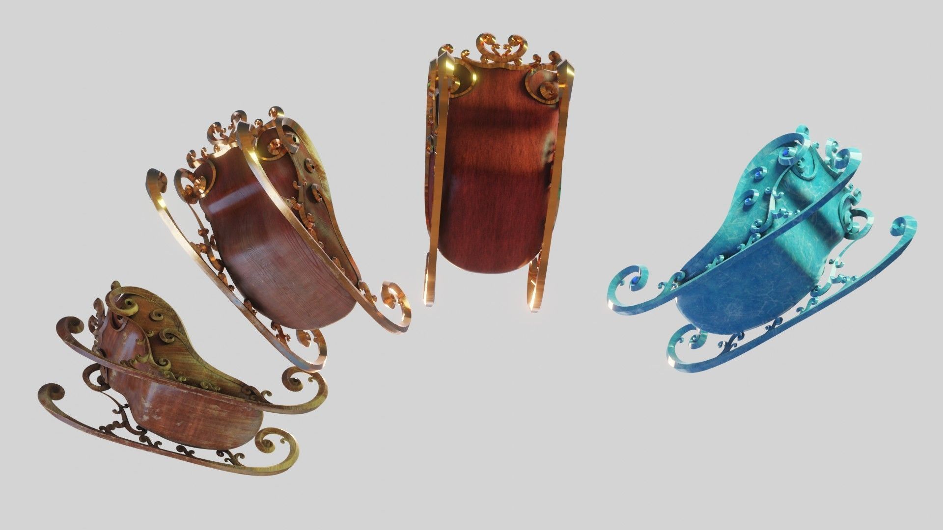 Sleigh wooden with seat 3D model_13