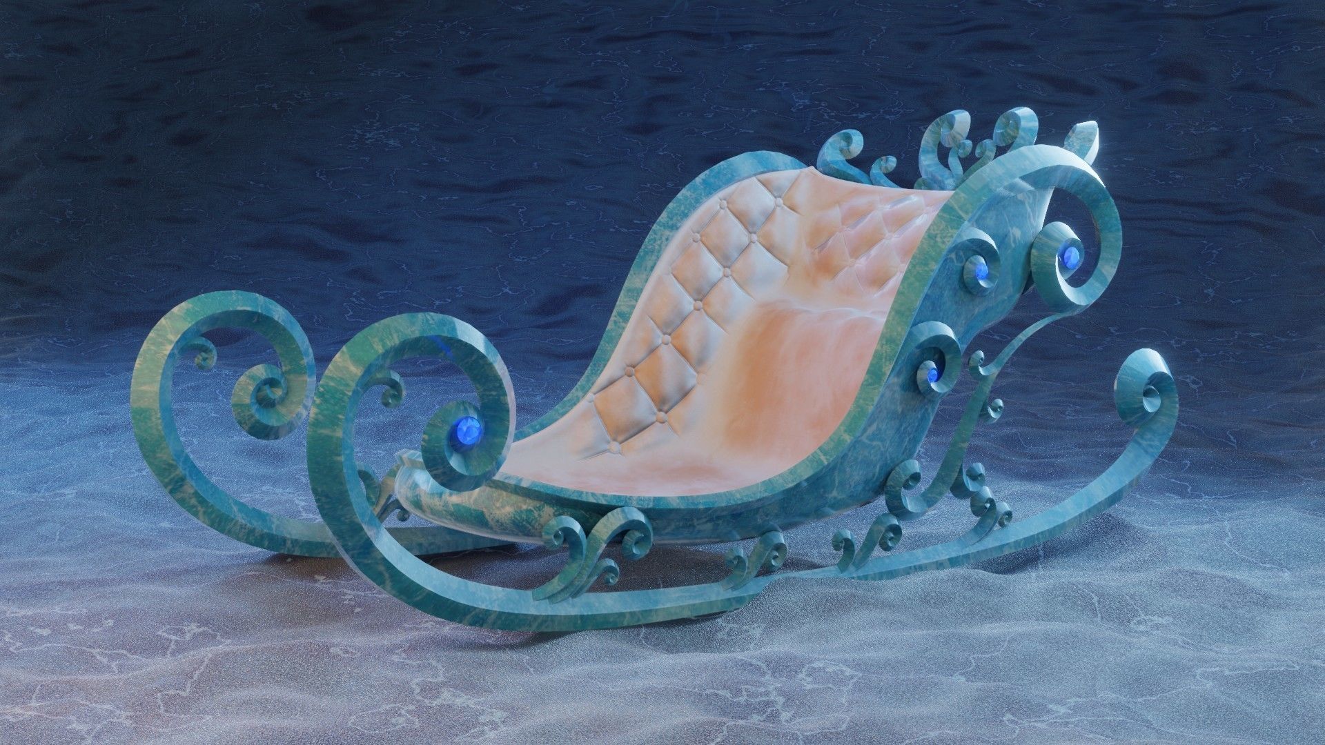 Sleigh wooden with seat 3D model_5