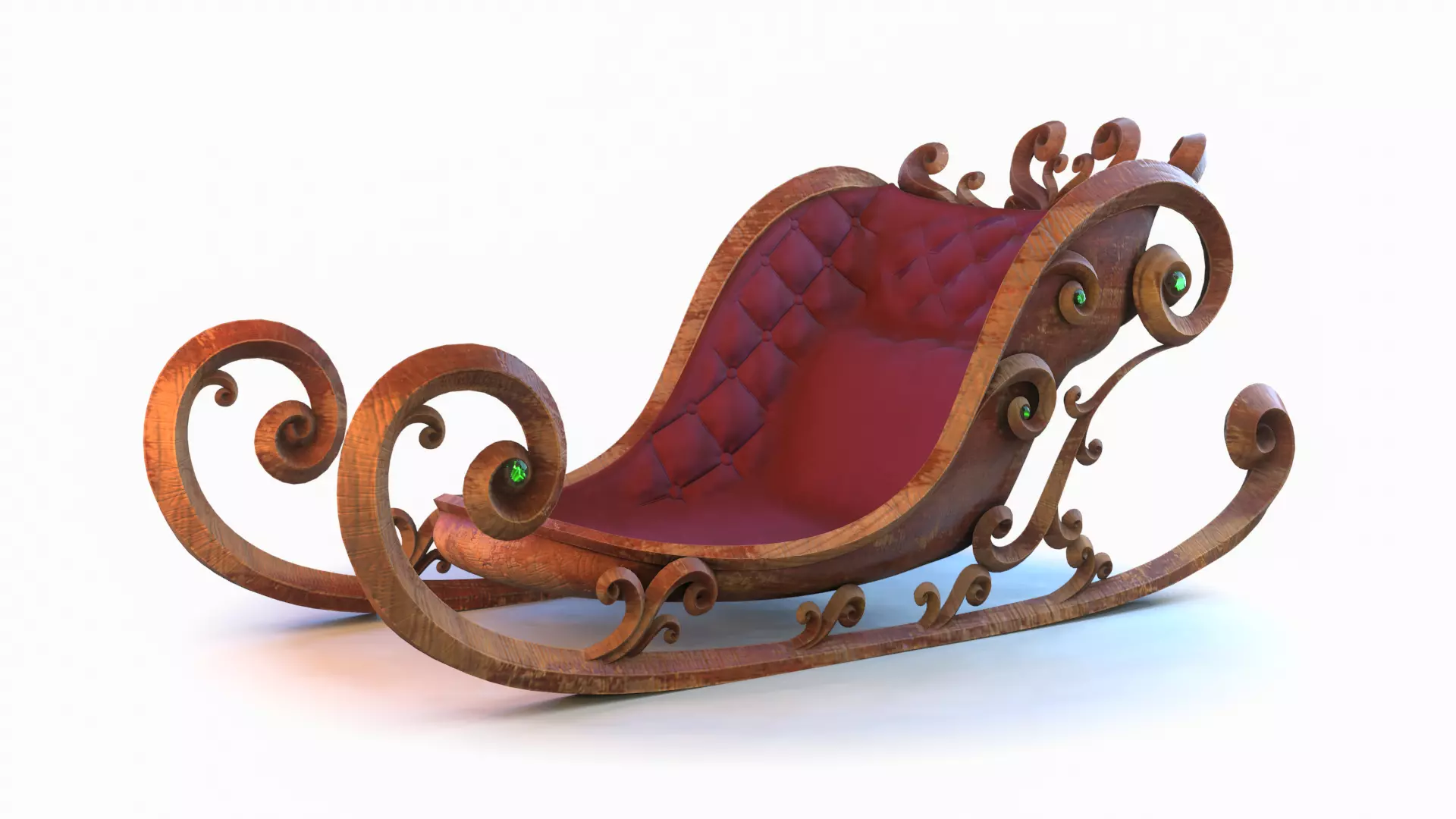 Sleigh wooden with seat 3D model_0