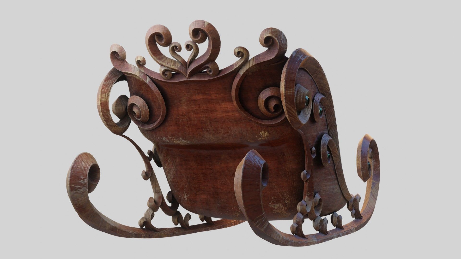 Sleigh wooden with seat 3D model_2