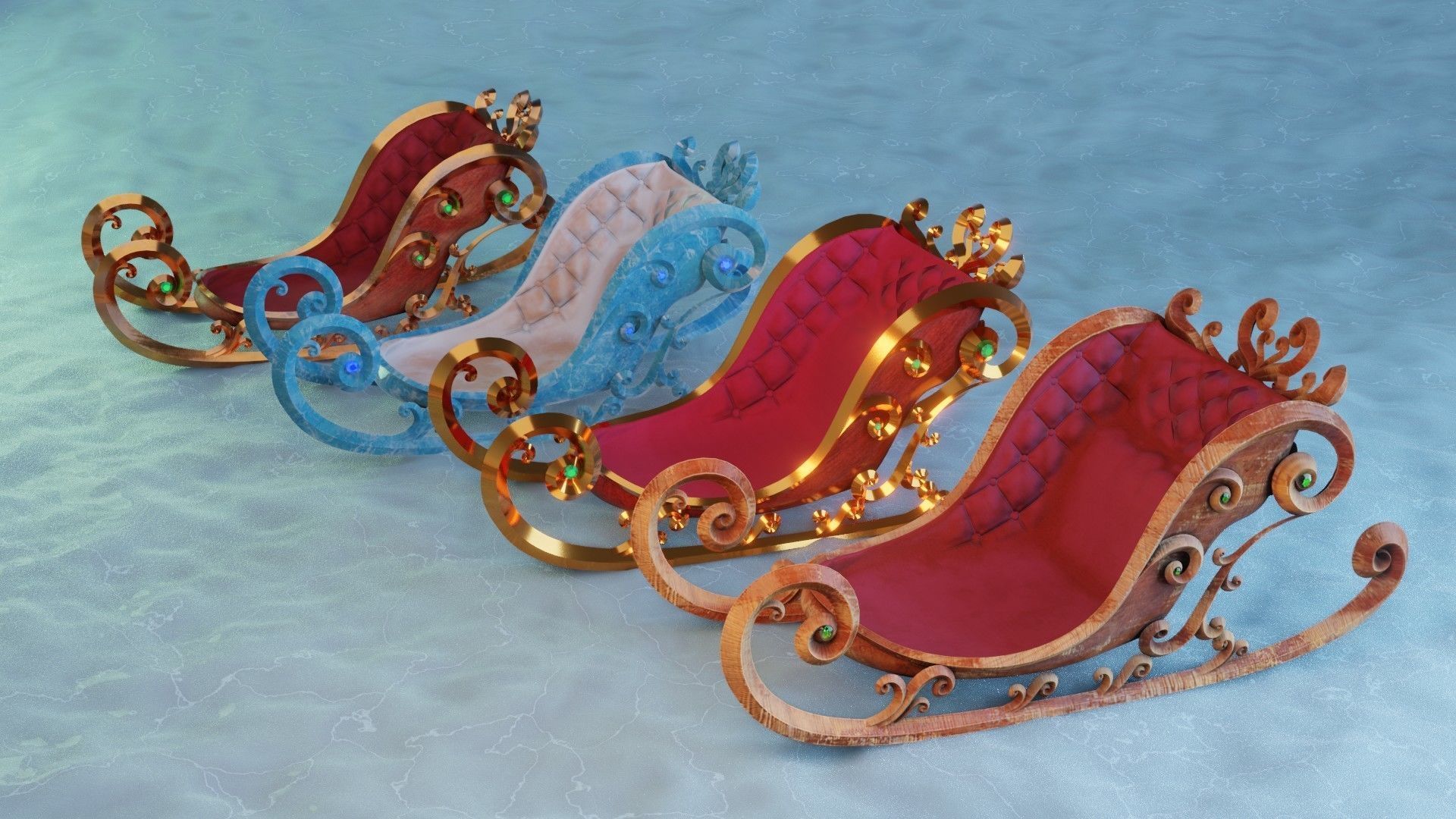 Sleigh wooden with seat 3D model_1
