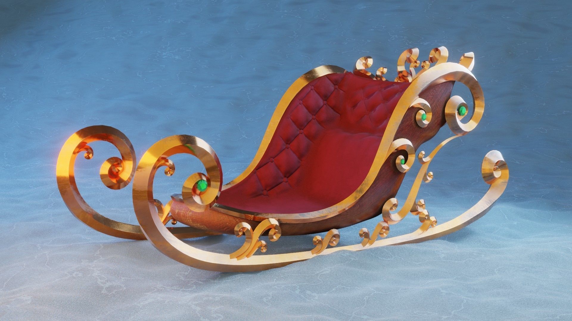 Sleigh wooden with seat 3D model_8