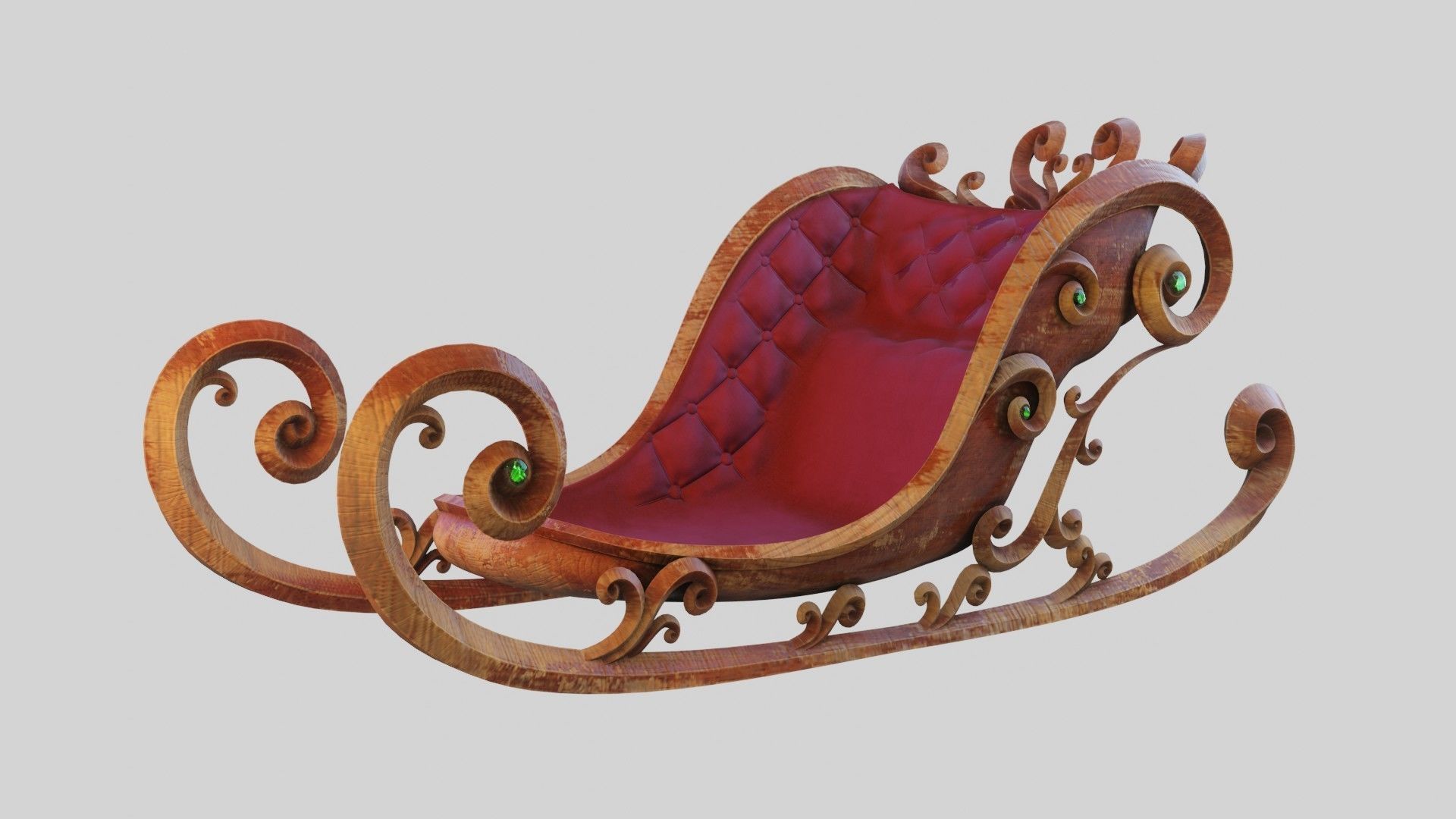 Sleigh wooden with seat 3D model_6