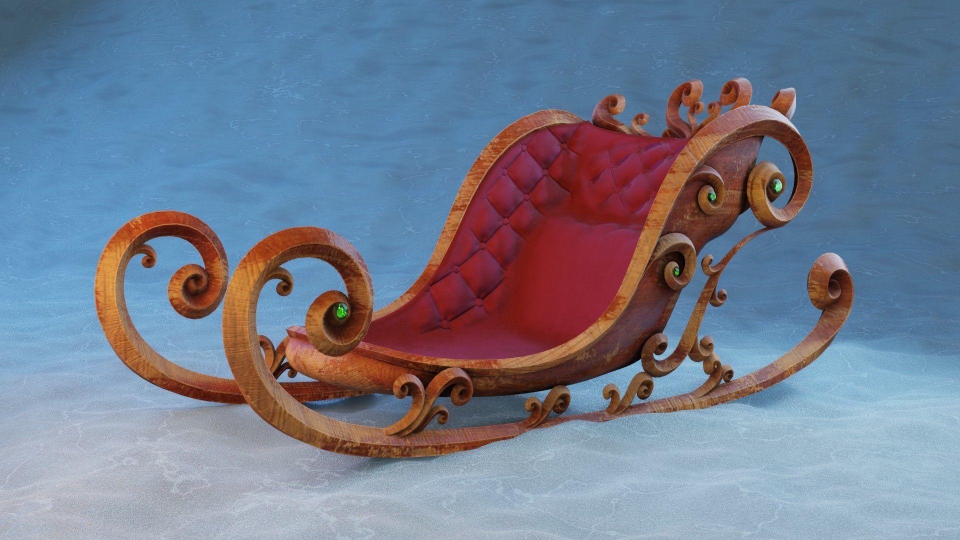 Sleigh wooden with seat 3D model_3