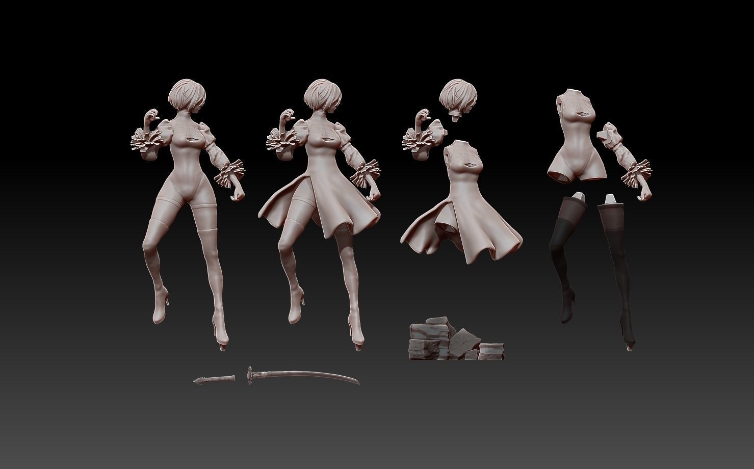 2B - nier automata - 3d print figurine  3D print model_8