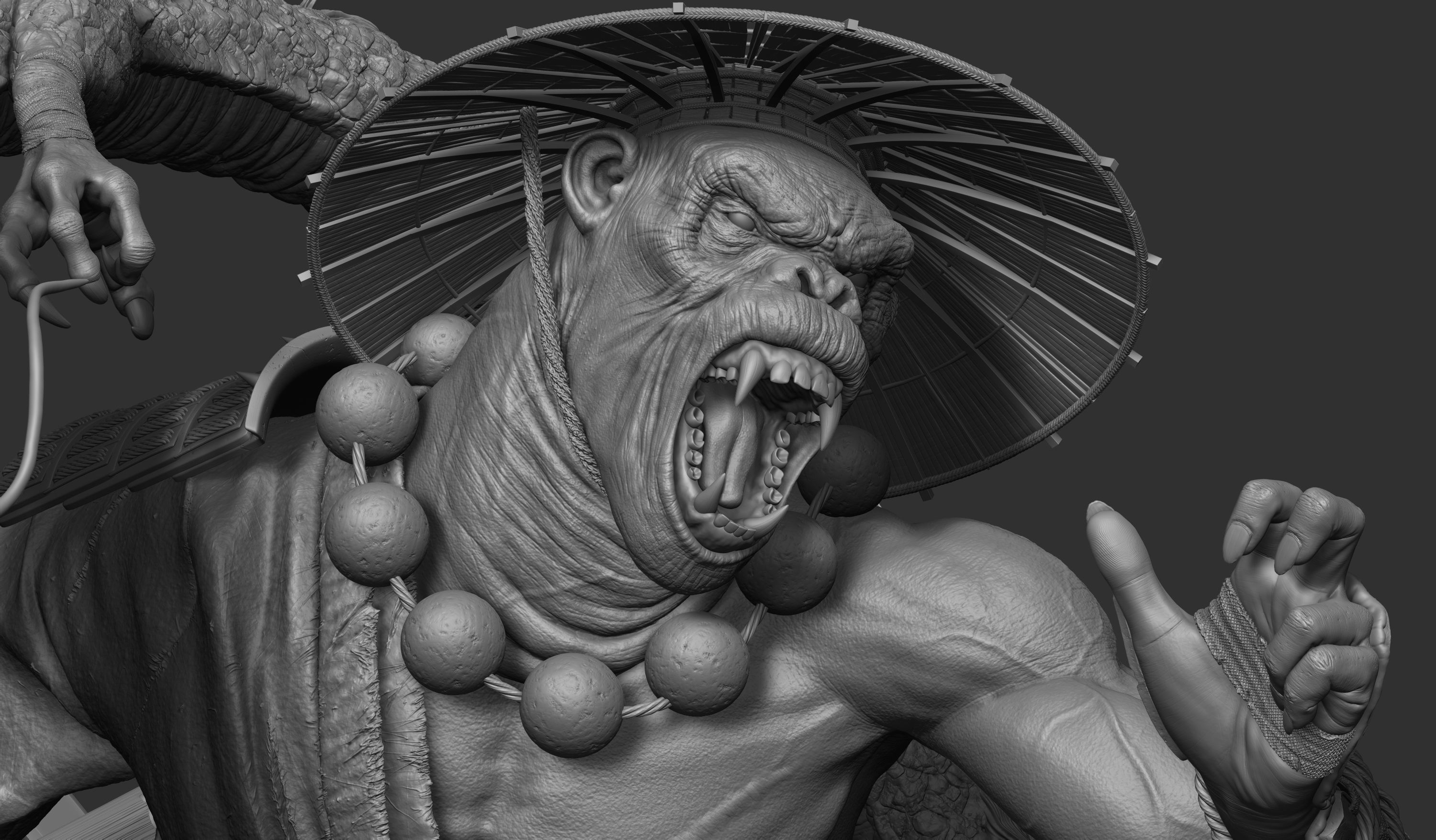 Wukong statue of ninja holding sword 3D print model_15