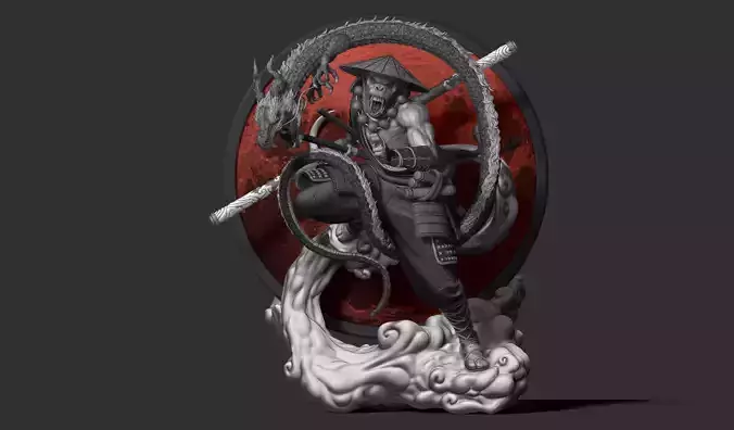 Wukong statue of ninja holding sword