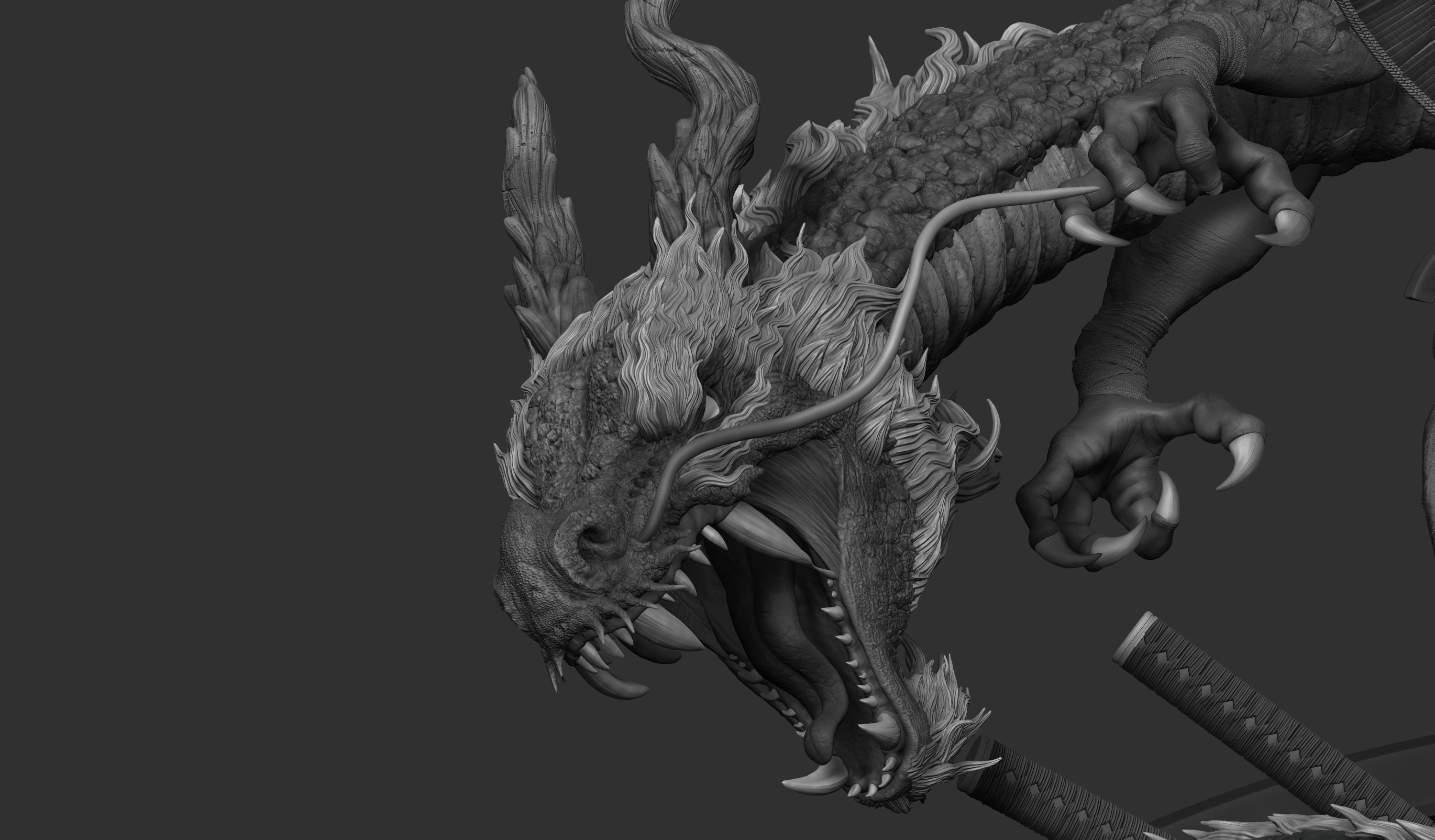 Wukong statue of ninja holding sword 3D print model_17