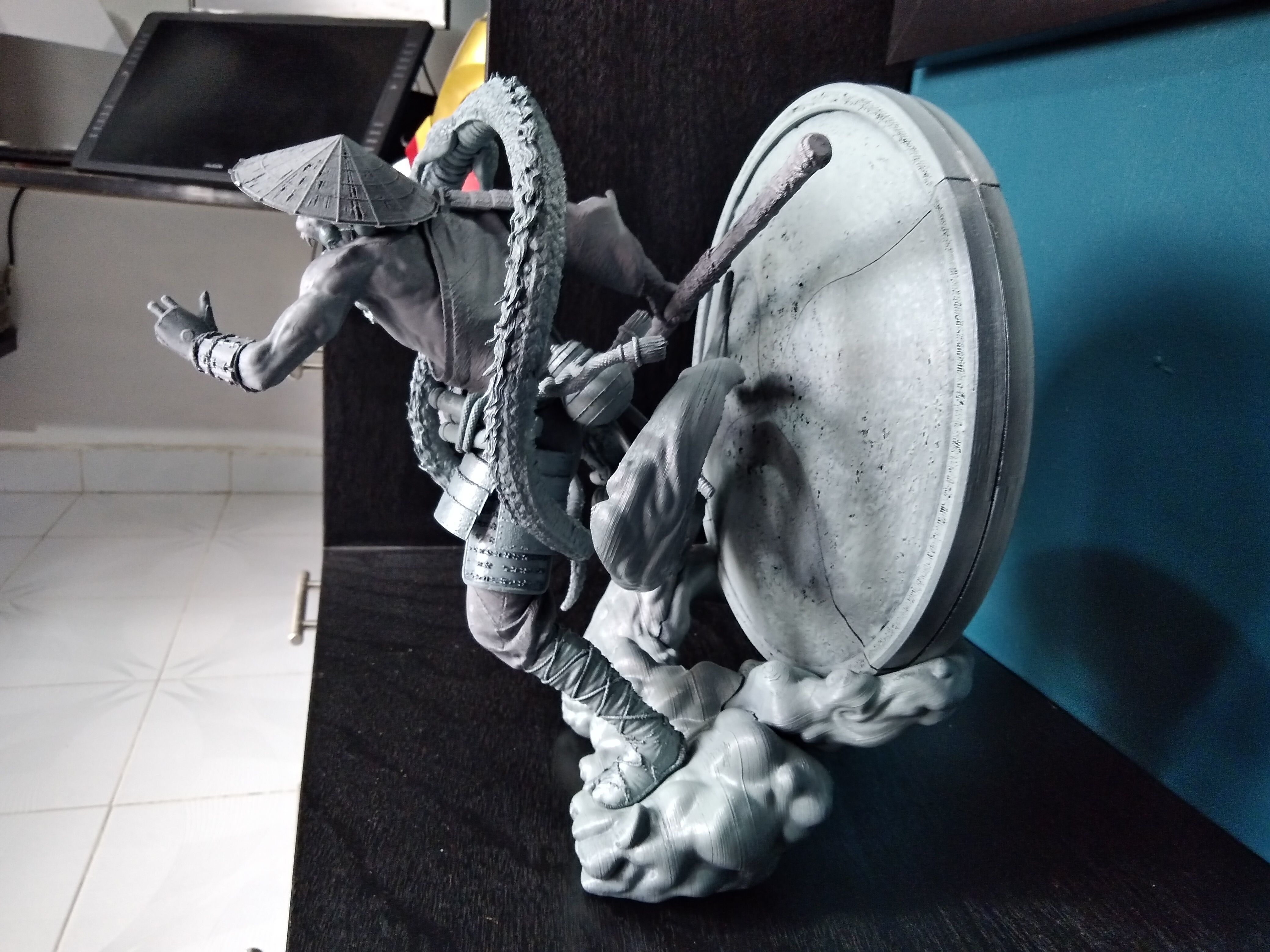 Wukong statue of ninja holding sword 3D print model_6