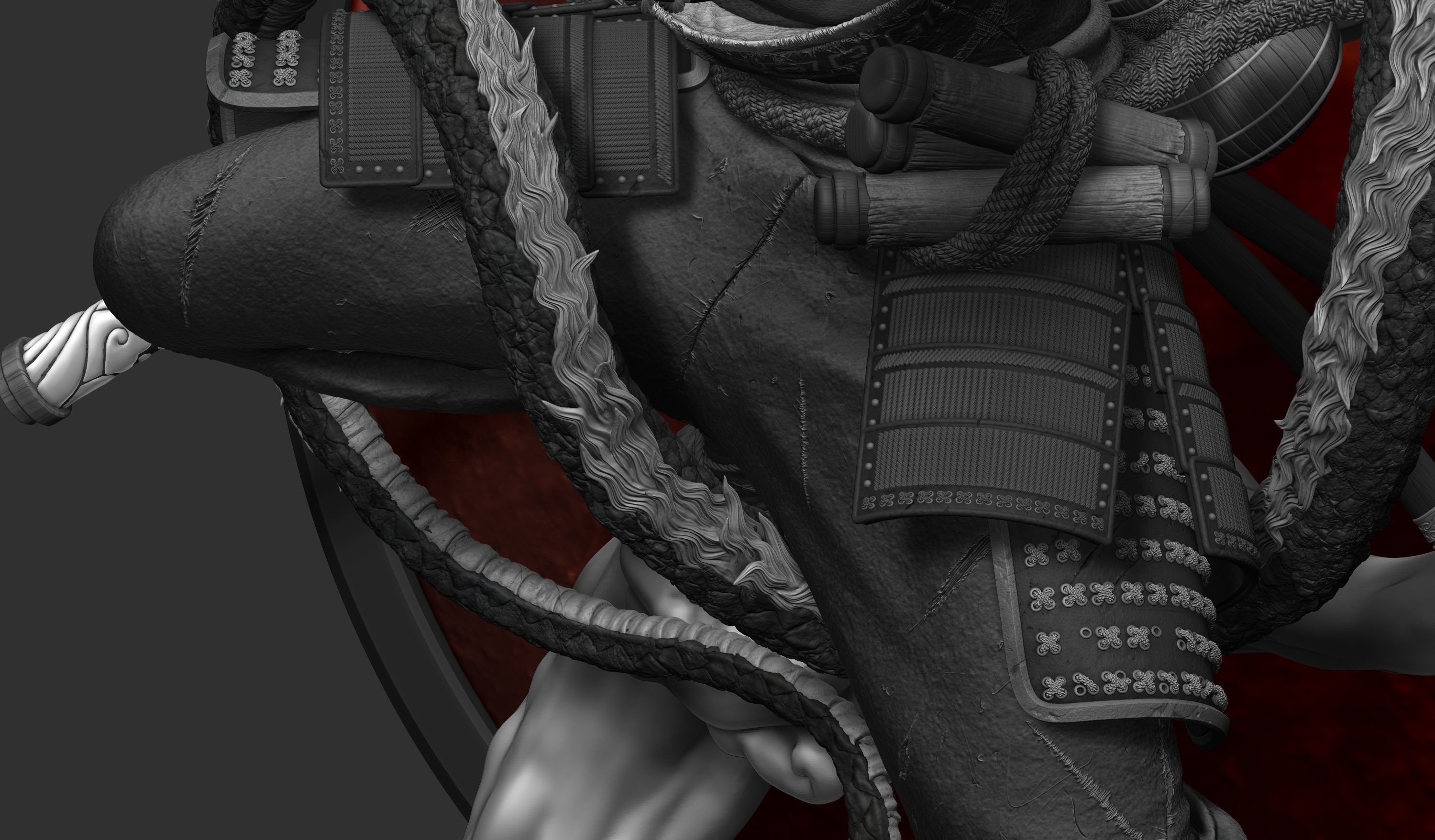 Wukong statue of ninja holding sword 3D print model_20