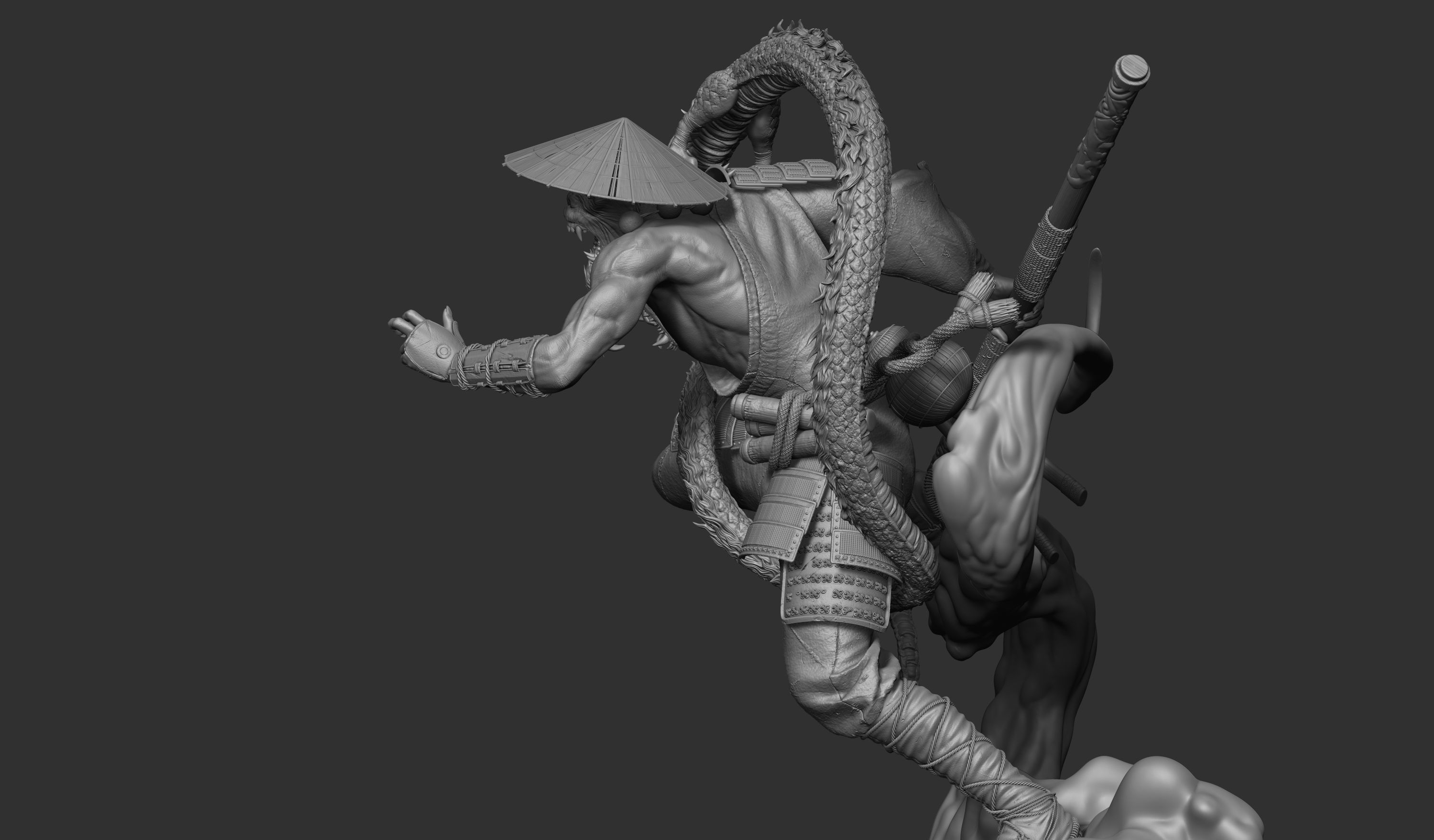 Wukong statue of ninja holding sword 3D print model_10