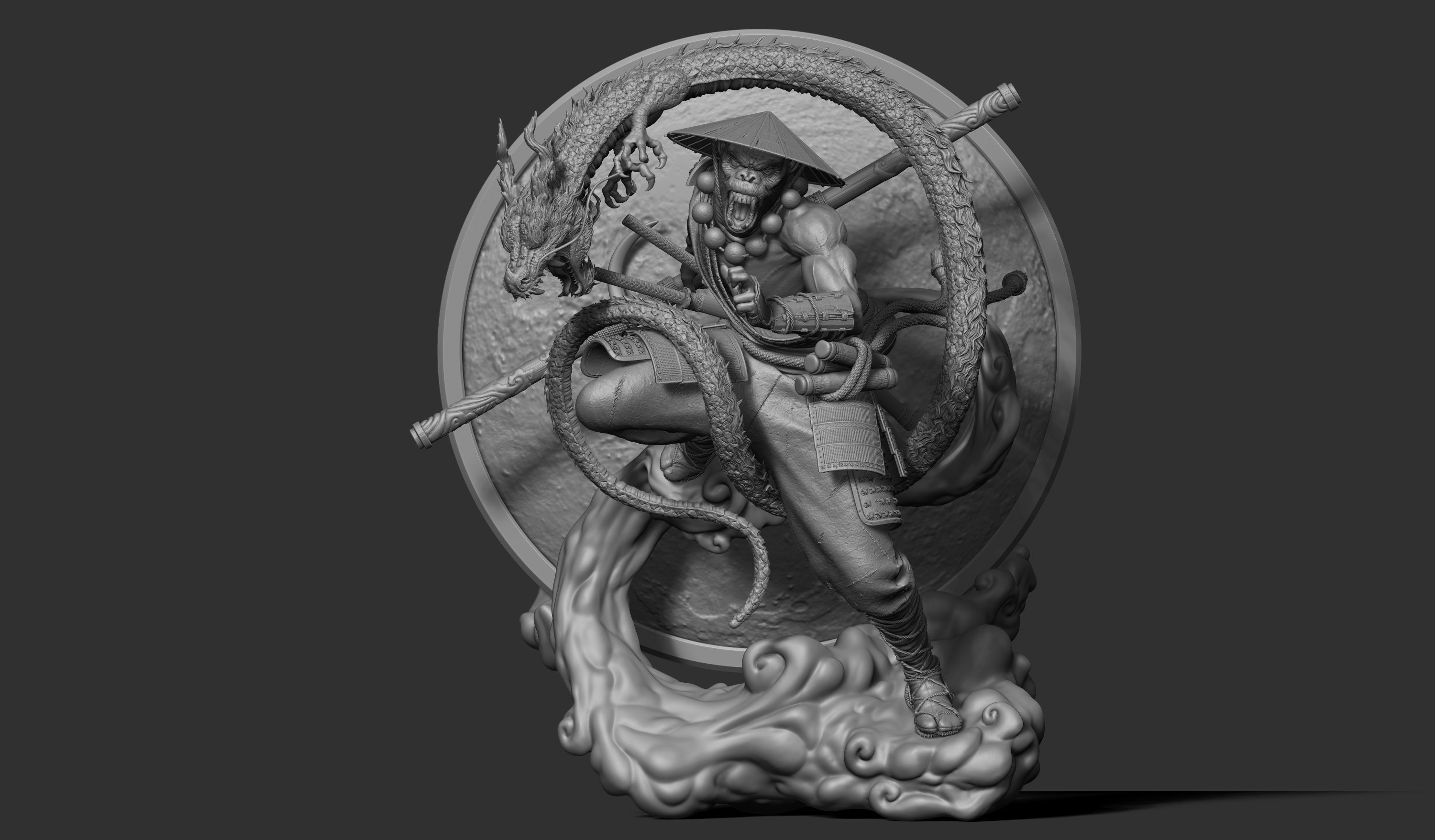 Wukong statue of ninja holding sword 3D print model_8