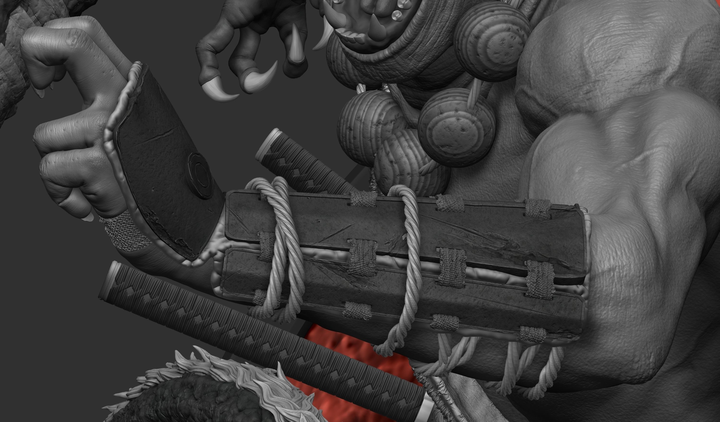 Wukong statue of ninja holding sword 3D print model_18