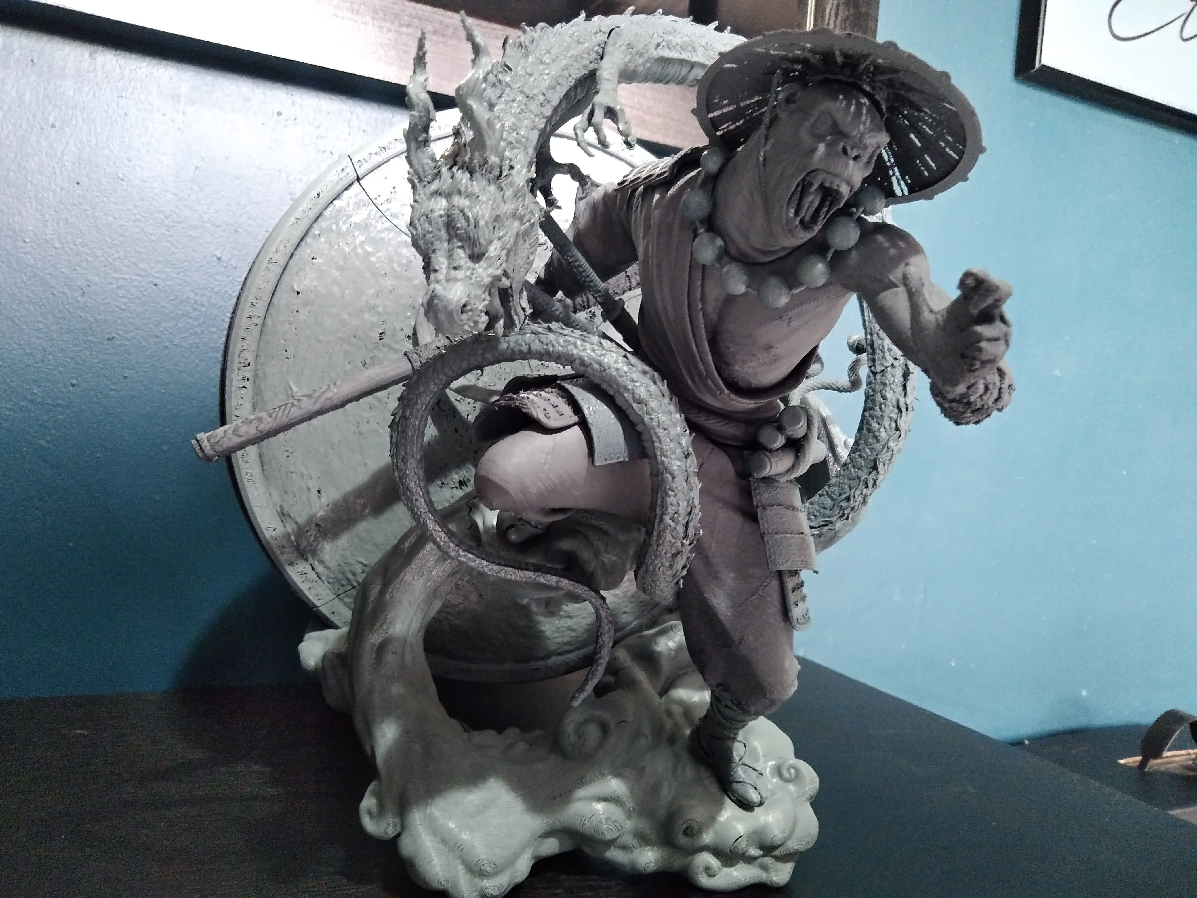 Wukong statue of ninja holding sword 3D print model_7
