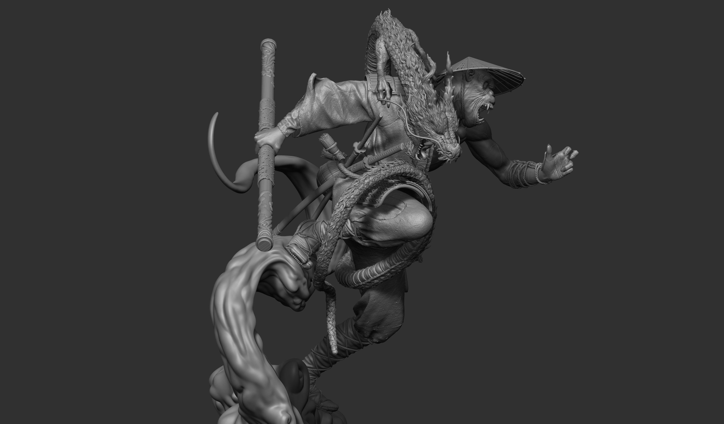 Wukong statue of ninja holding sword 3D print model_11