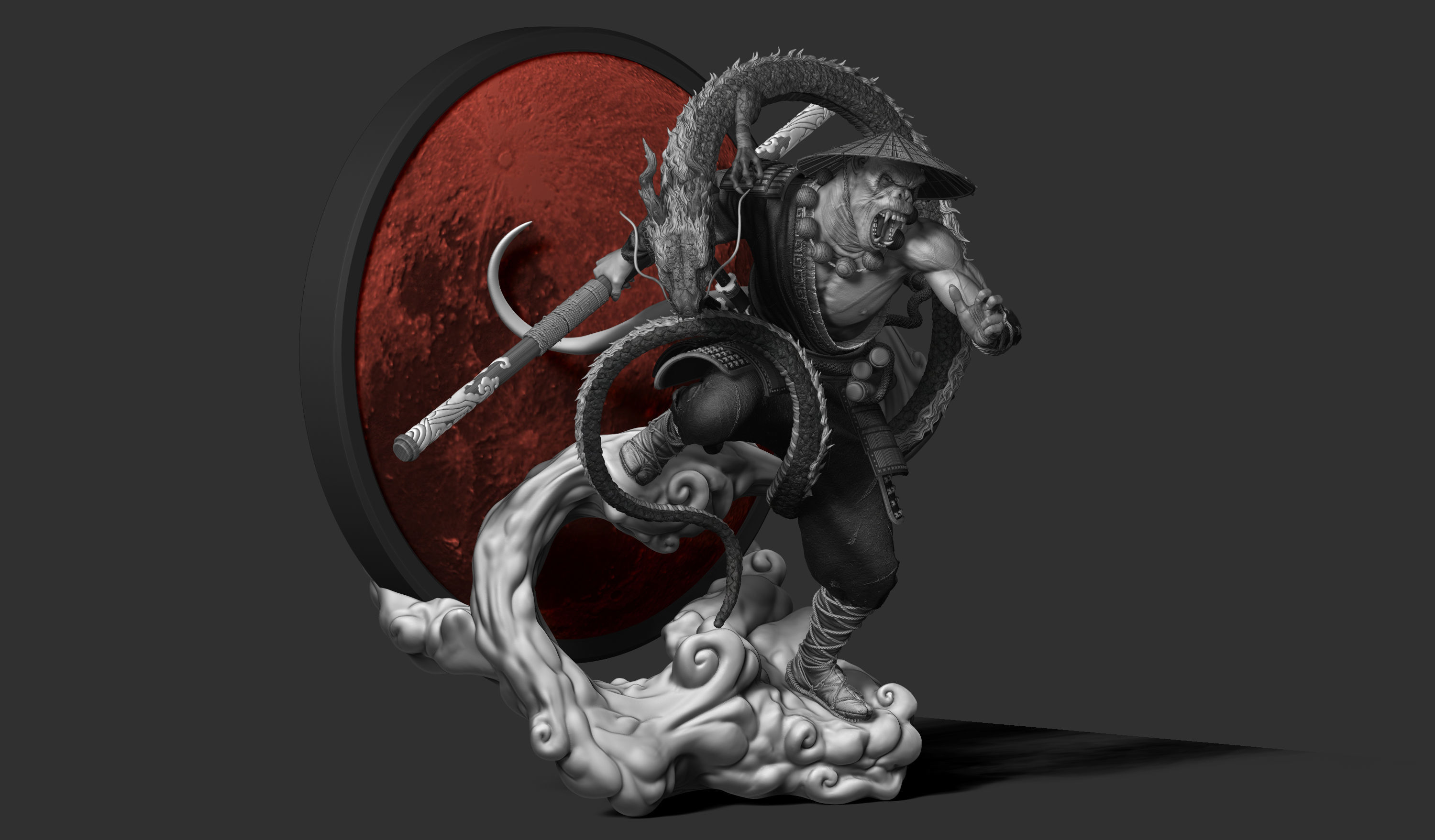 Wukong statue of ninja holding sword 3D print model_1