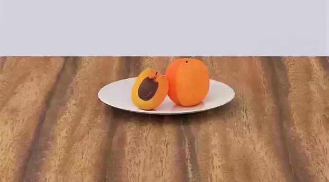 Apricot two apricots on plate on wooden table
