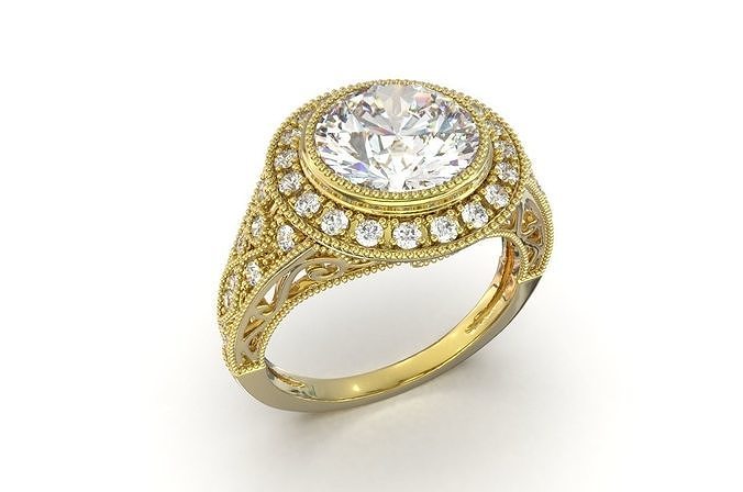 RINGG45 gold engagement ring with ornate design 3D print model