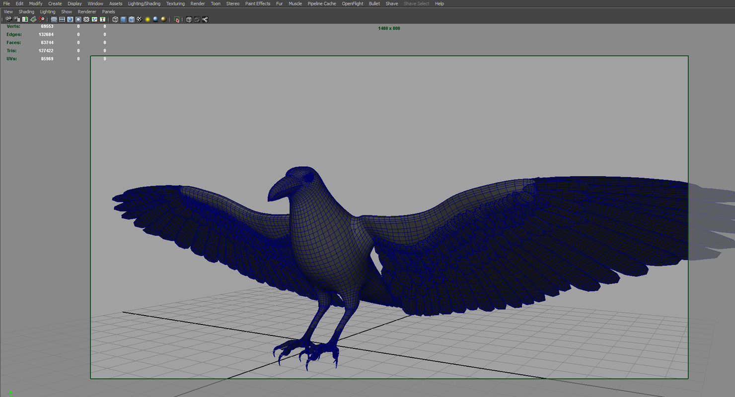 raven 3d model with wings spread 3D model_3