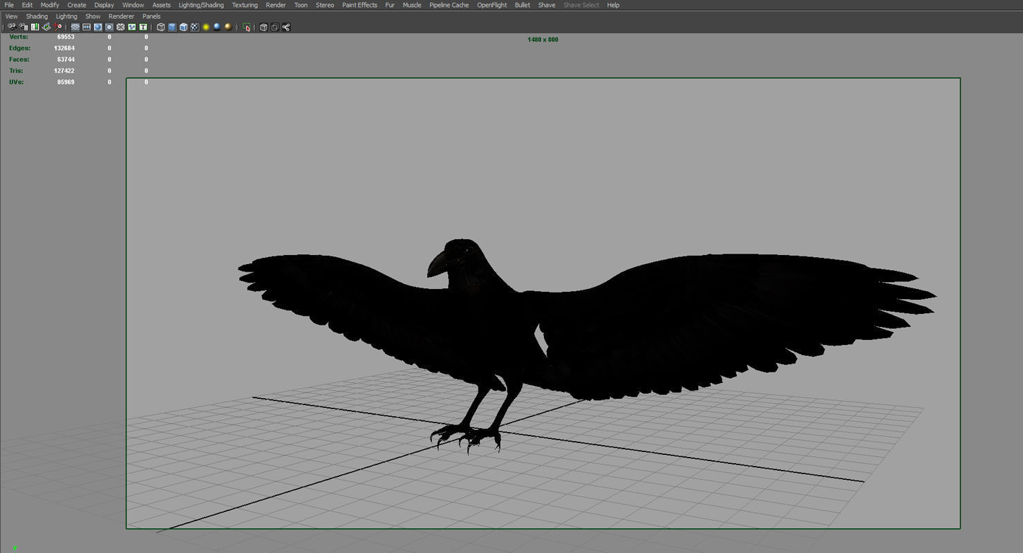 raven 3d model with wings spread 3D model_11