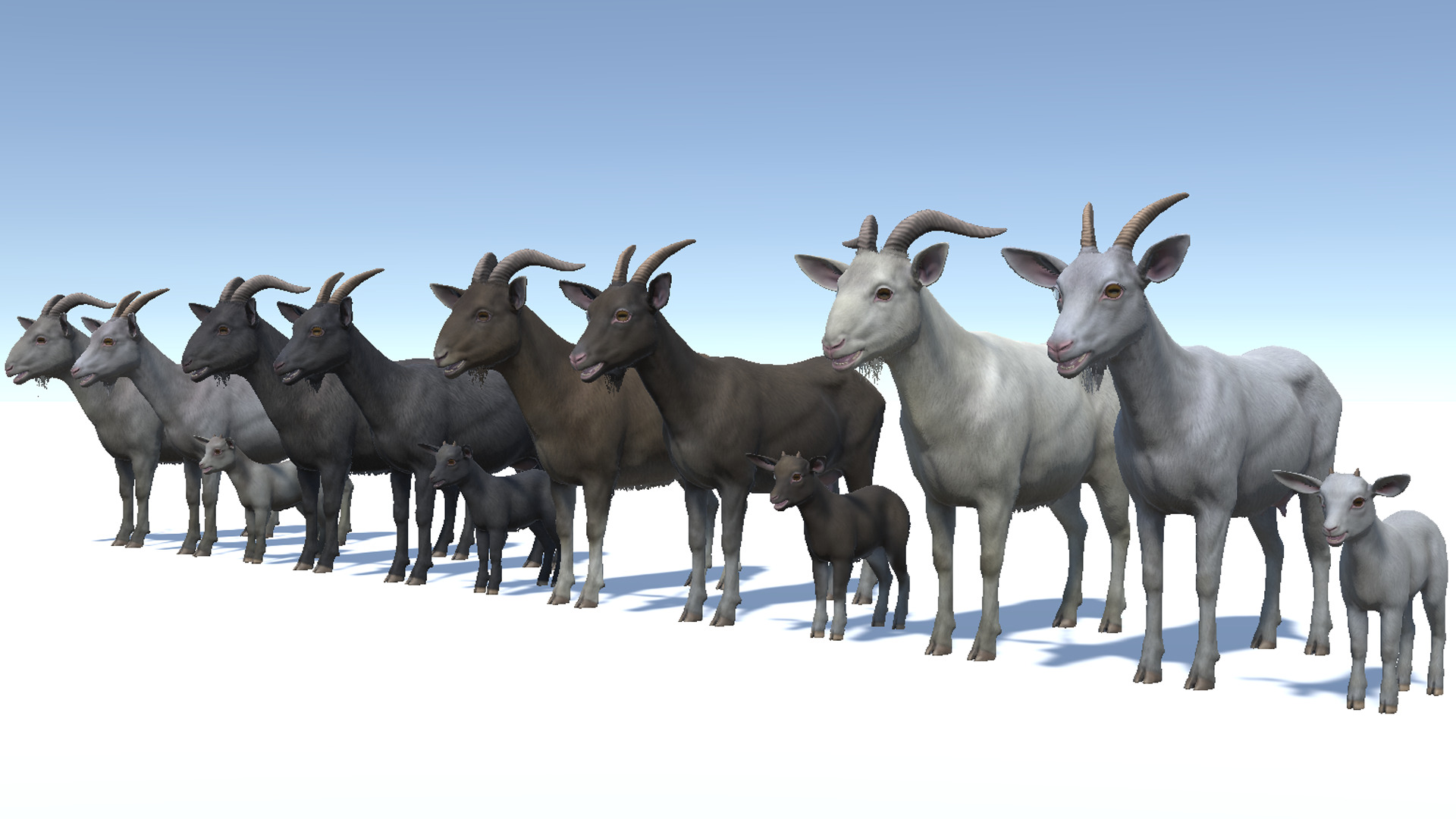 Goat family Low-poly 3D model_4
