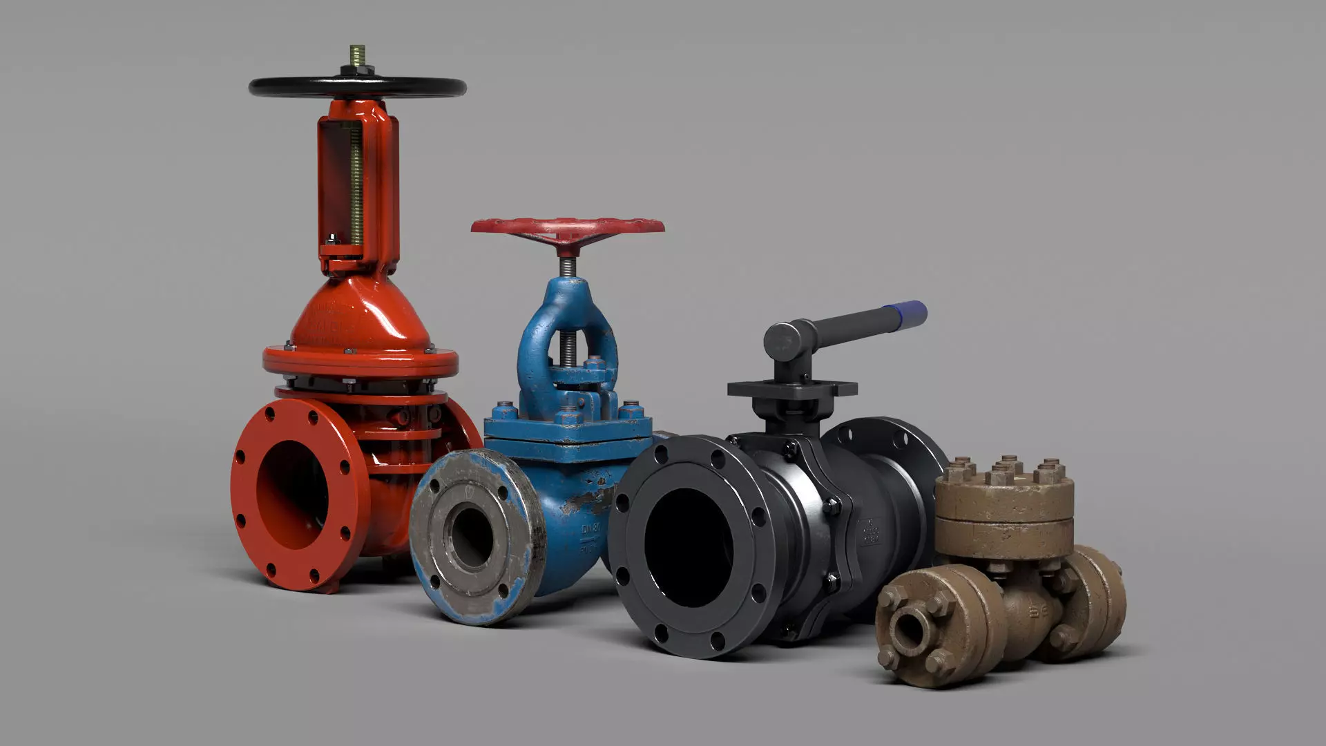 Pipeline industrial  valves Low-poly 3D model