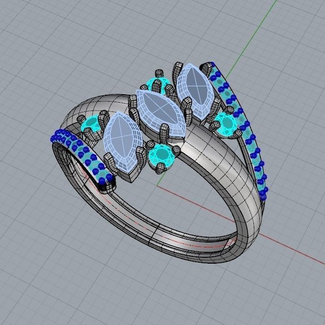 Women Ring with gems and diamonds 3dm stl 3D print model 3D print model_30