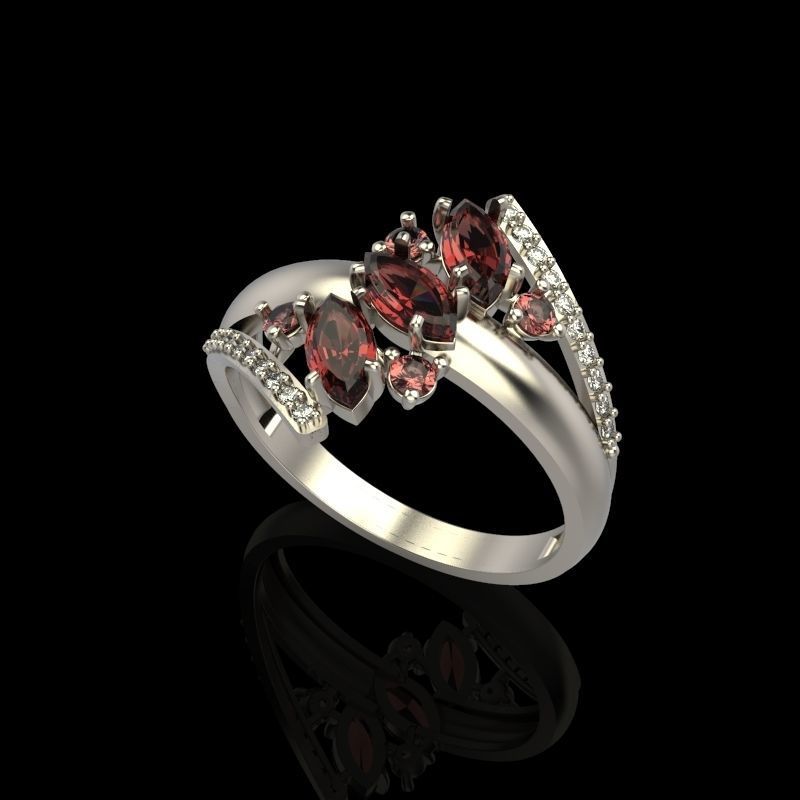 Women Ring with gems and diamonds 3dm stl 3D print model 3D print model_3