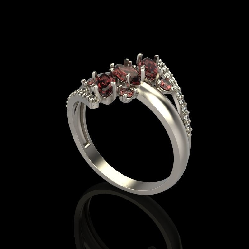 Women Ring with gems and diamonds 3dm stl 3D print model 3D print model_4