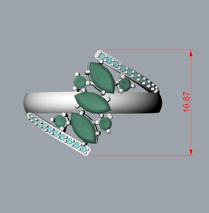 Women Ring with gems and diamonds 3dm stl 3D print model 3D print model_32