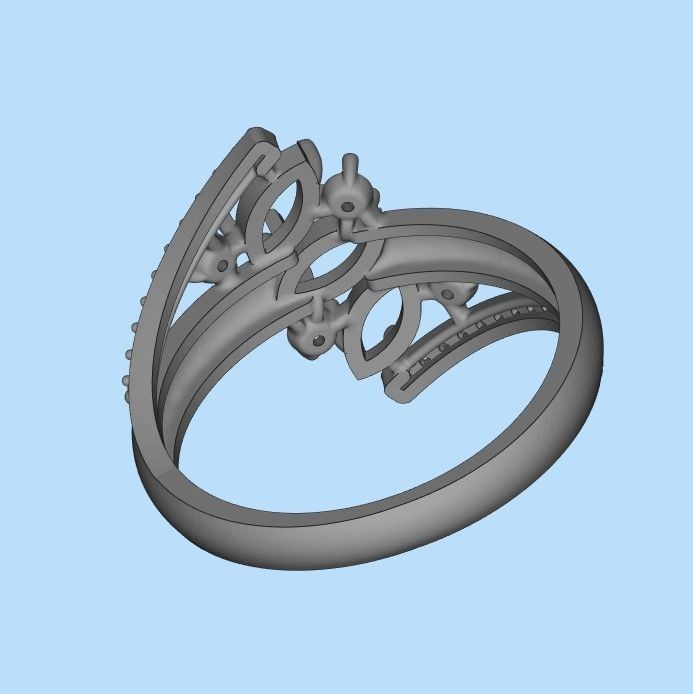 Women Ring with gems and diamonds 3dm stl 3D print model 3D print model_35