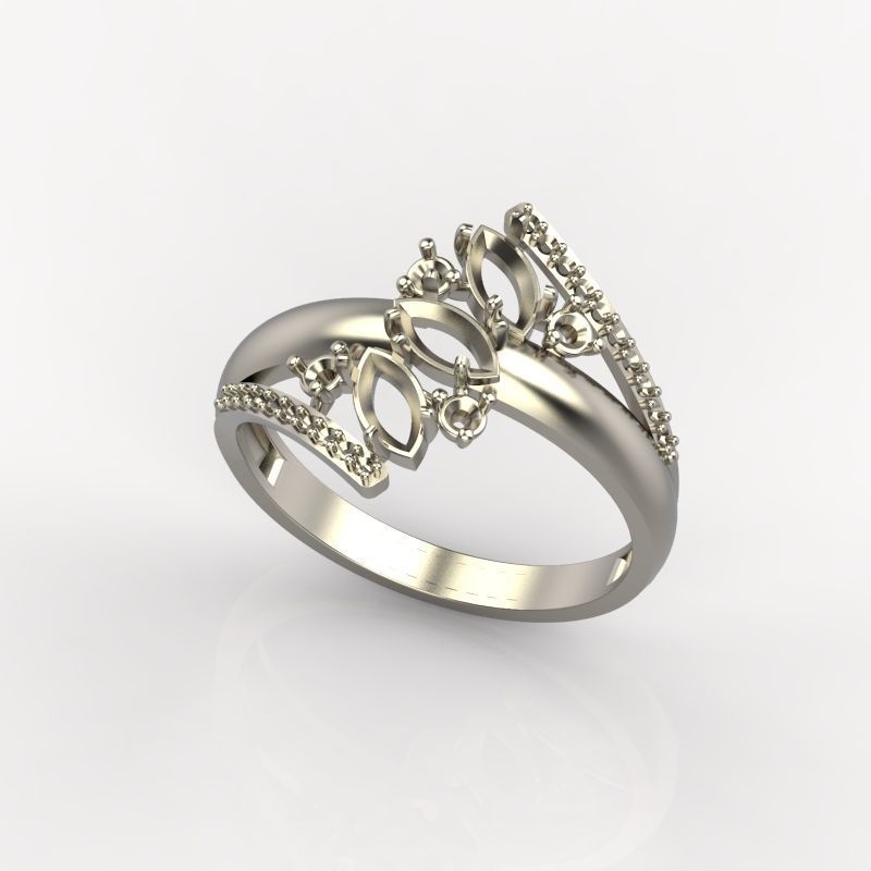 Women Ring with gems and diamonds 3dm stl 3D print model 3D print model_14