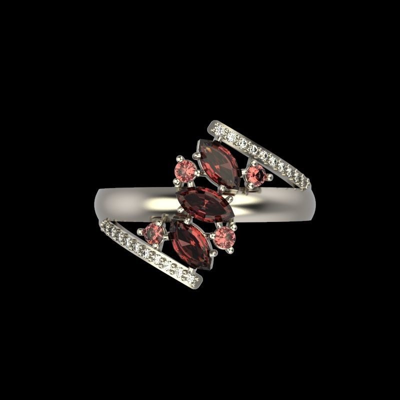 Women Ring with gems and diamonds 3dm stl 3D print model 3D print model_2