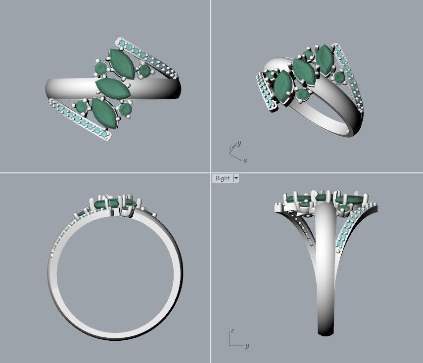 Women Ring with gems and diamonds 3dm stl 3D print model 3D print model_28