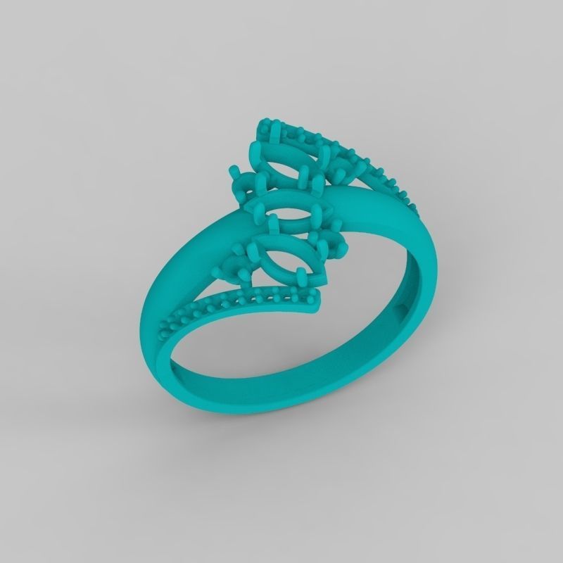 Women Ring with gems and diamonds 3dm stl 3D print model 3D print model_15