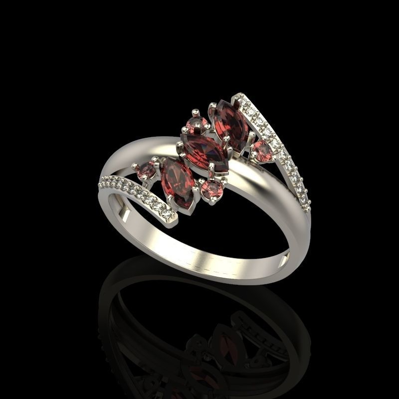 Women Ring with gems and diamonds 3dm stl 3D print model 3D print model_8