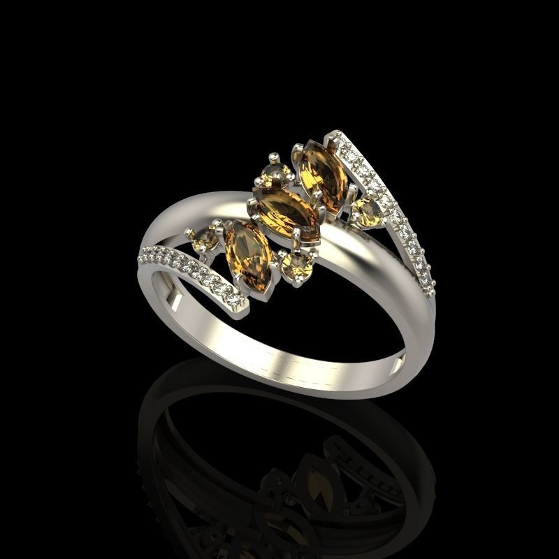 Women Ring with gems and diamonds 3dm stl 3D print model 3D print model_12