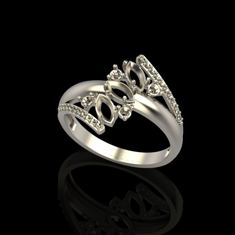 Women Ring with gems and diamonds 3dm stl 3D print model 3D print model_13